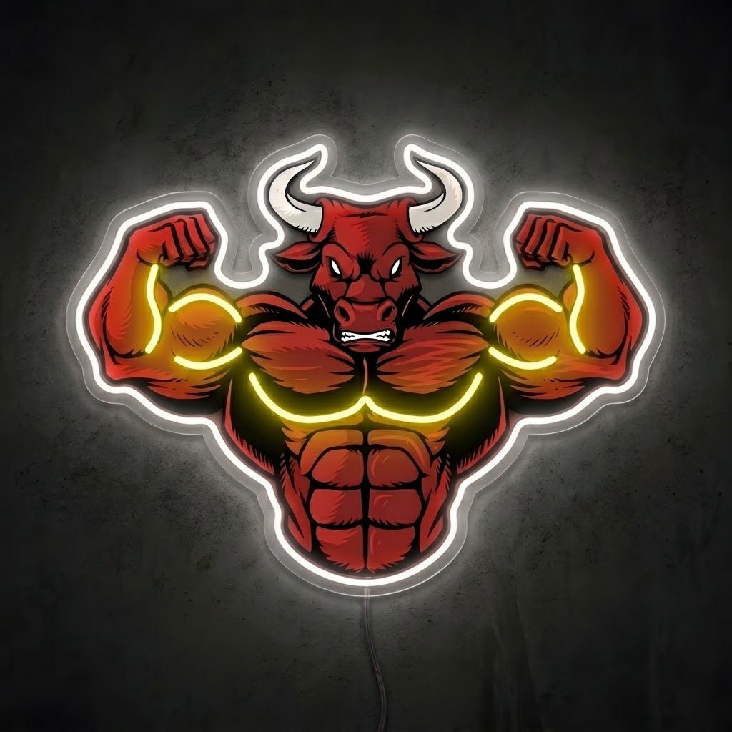 ShineNeon™ Flexing Muscle Bull Fitness Neon Sign For Home Gym USB Power - Shineneon