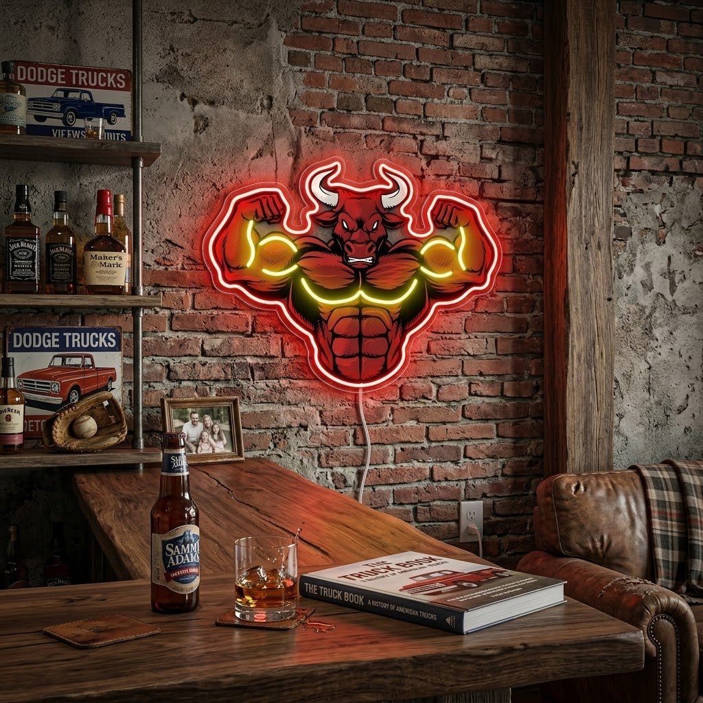 ShineNeon™ Flexing Muscle Bull Fitness Neon Sign For Home Gym USB Power - Shineneon