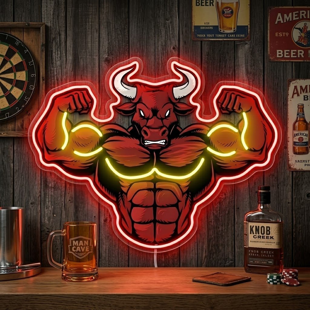 ShineNeon™ Flexing Muscle Bull Fitness Neon Sign For Home Gym USB Power - Shineneon
