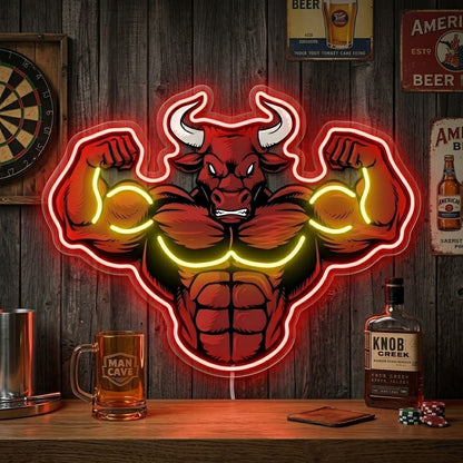 ShineNeon™ Flexing Muscle Bull Fitness Neon Sign For Home Gym USB Power - Shineneon