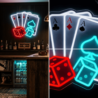 ShineNeon™ Four Aces & Dice LED Neon Sign - Vegas Casino Game Room Decor for Man Cave - Shineneon