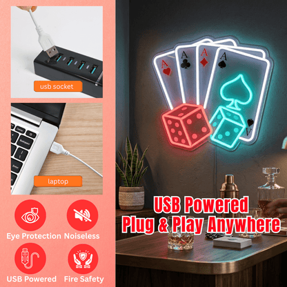 ShineNeon™ Four Aces & Dice LED Neon Sign - Vegas Casino Game Room Decor for Man Cave - Shineneon