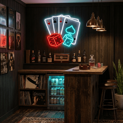 ShineNeon™ Four Aces & Dice LED Neon Sign - Vegas Casino Game Room Decor for Man Cave - Shineneon