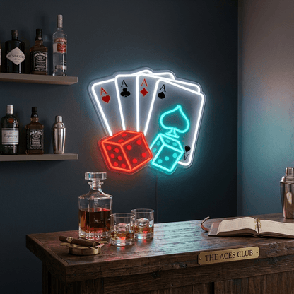 ShineNeon™ Four Aces & Dice LED Neon Sign - Vegas Casino Game Room Decor for Man Cave - Shineneon