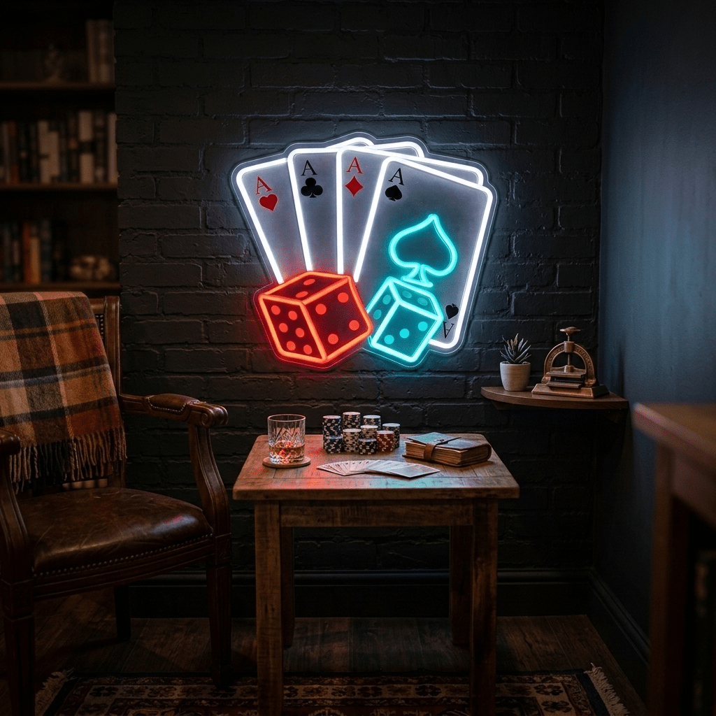 ShineNeon™ Four Aces & Dice LED Neon Sign - Vegas Casino Game Room Decor for Man Cave - Shineneon
