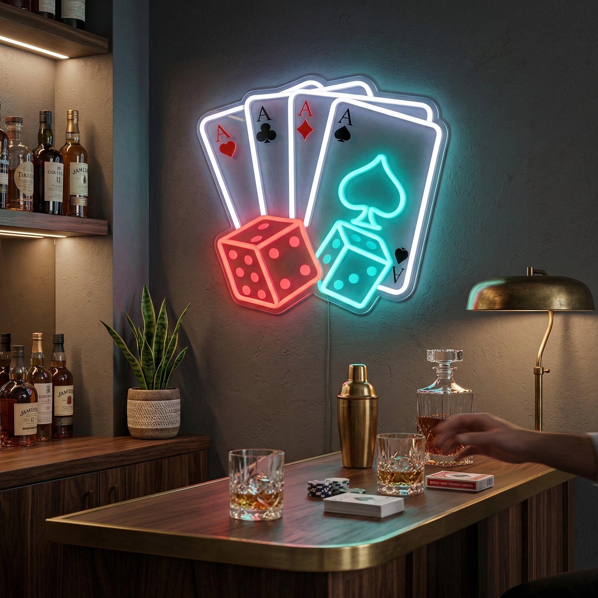ShineNeon™ Four Aces & Dice LED Neon Sign - Vegas Casino Game Room Decor for Man Cave - Shineneon