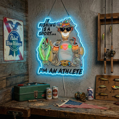 ShineNeon™ Funny Fishing Athlete Neon Sign Beer & Bass LED Wall Decor USB Powered - Shineneon