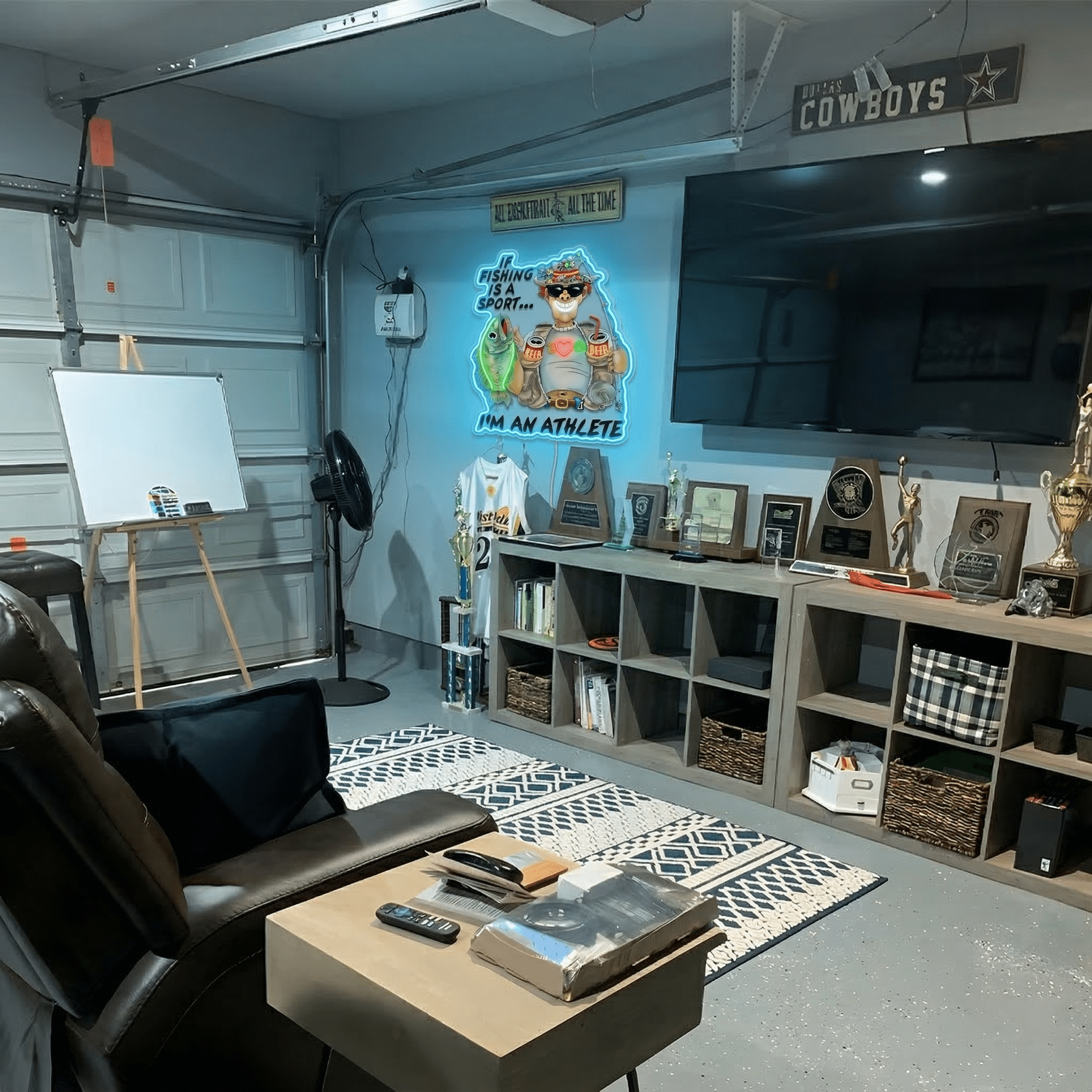 ShineNeon™ Funny Fishing Athlete Neon Sign Beer & Bass LED Wall Decor USB Powered - Shineneon