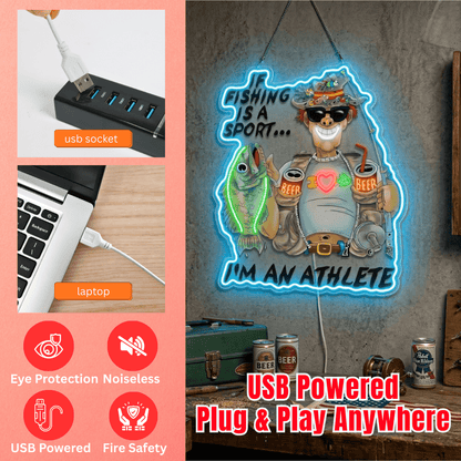 ShineNeon™ Funny Fishing Athlete Neon Sign Beer & Bass LED Wall Decor USB Powered - Shineneon