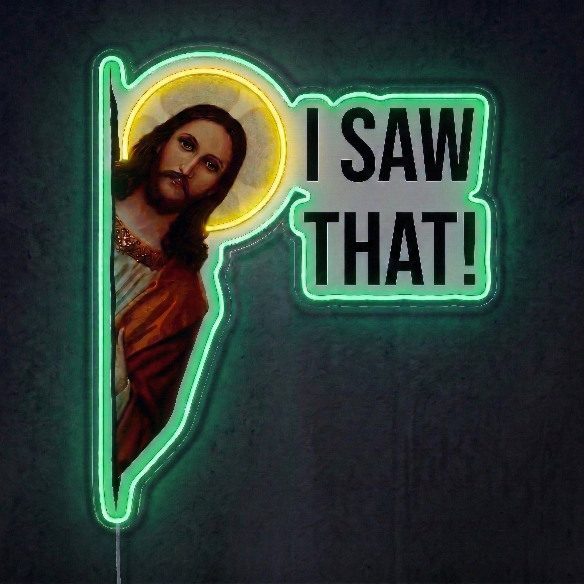 ShineNeonâ„?Funny I Saw That Jesus Neon Sign Peeking Meme Wall Decor USB Power - Shineneon