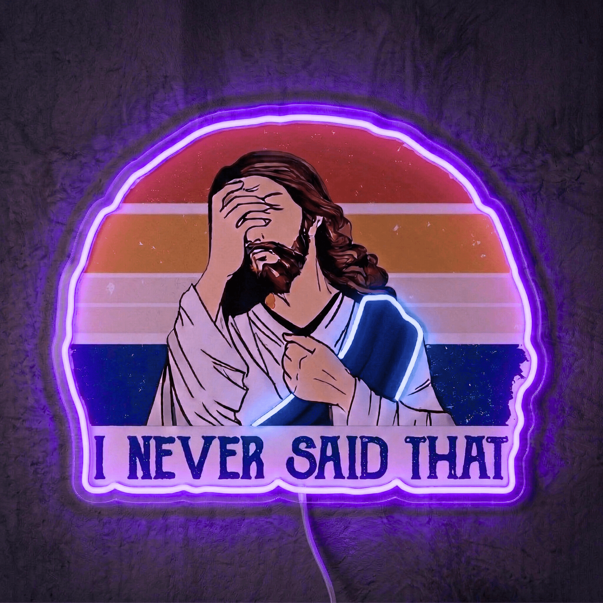 ShineNeon™ Funny Jesus I Never Said That Neon Sign Retro Sunset Meme Wall Decor USB Powered - Shineneon