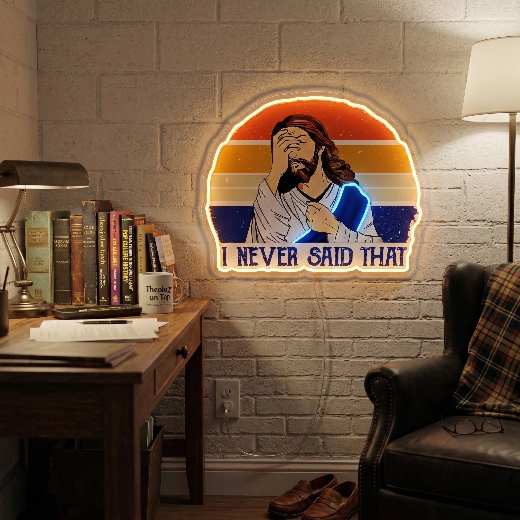 ShineNeon™ Funny Jesus I Never Said That Neon Sign Retro Sunset Meme Wall Decor USB Powered - Shineneon