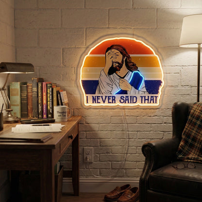 ShineNeon™ Funny Jesus I Never Said That Neon Sign Retro Sunset Meme Wall Decor USB Powered - Shineneon