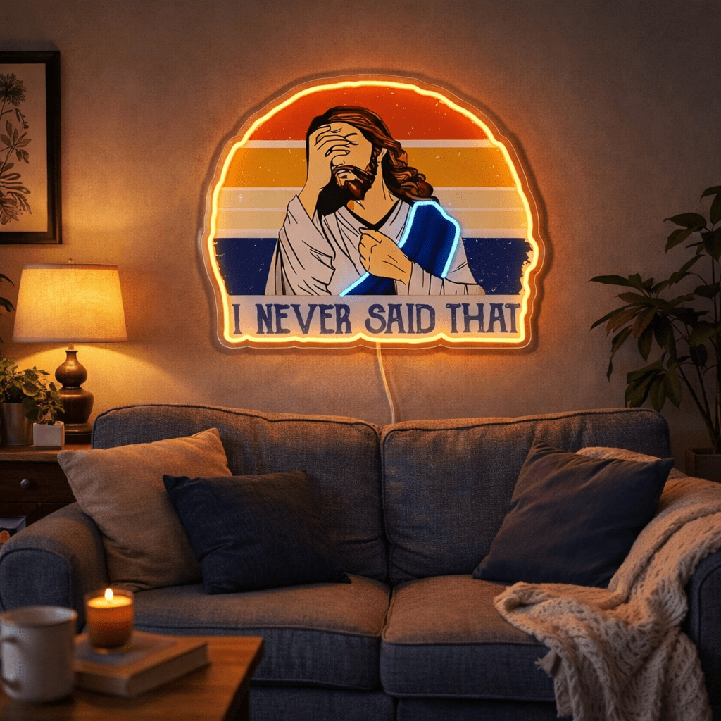 ShineNeon™ Funny Jesus I Never Said That Neon Sign Retro Sunset Meme Wall Decor USB Powered - Shineneon