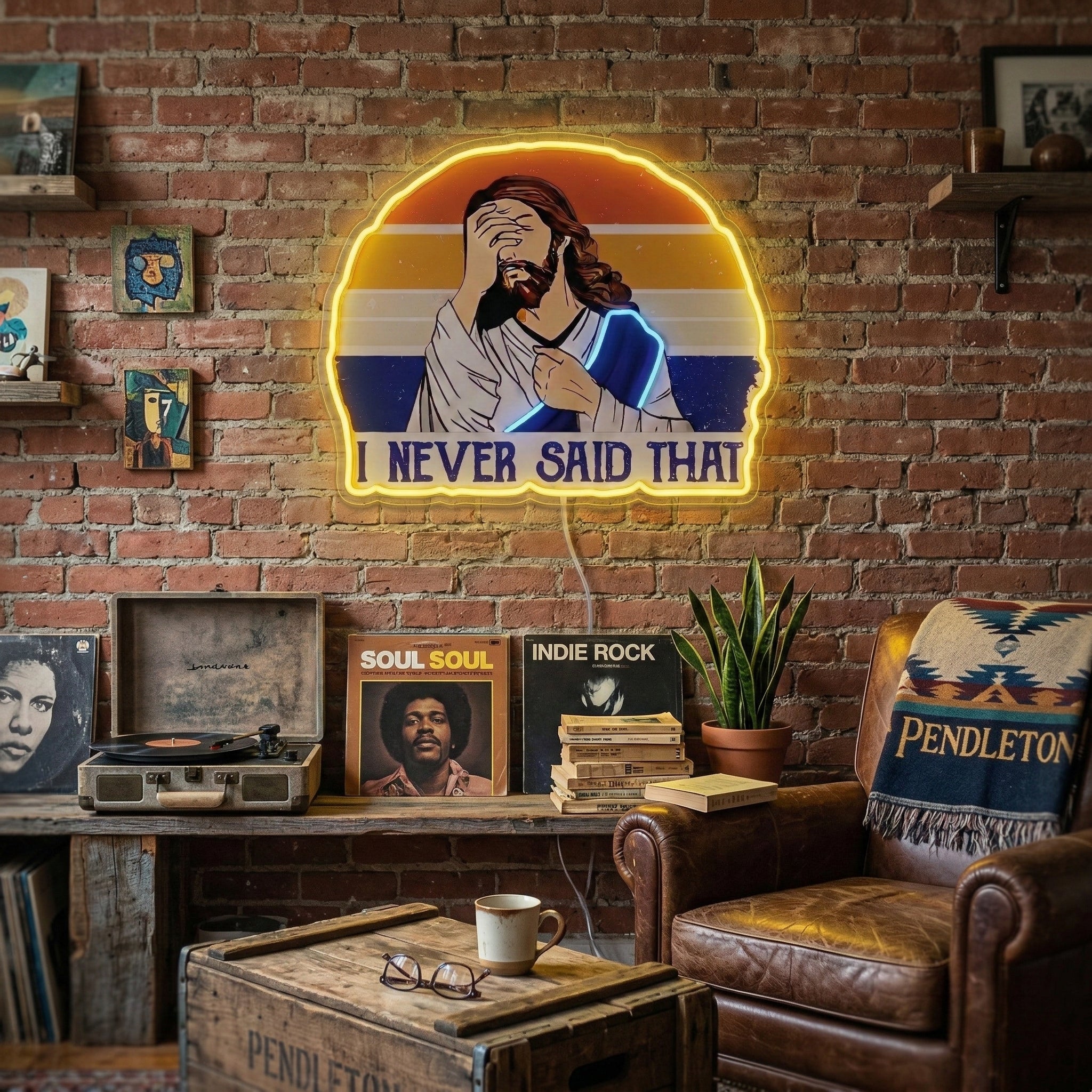 ShineNeon™ Funny Jesus I Never Said That Neon Sign Retro Sunset Meme Wall Decor USB Powered - Shineneon