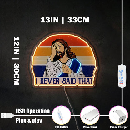 ShineNeon™ Funny Jesus I Never Said That Neon Sign Retro Sunset Meme Wall Decor USB Powered - Shineneon