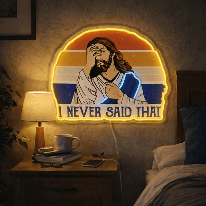 ShineNeon™ Funny Jesus I Never Said That Neon Sign Retro Sunset Meme Wall Decor USB Powered - Shineneon
