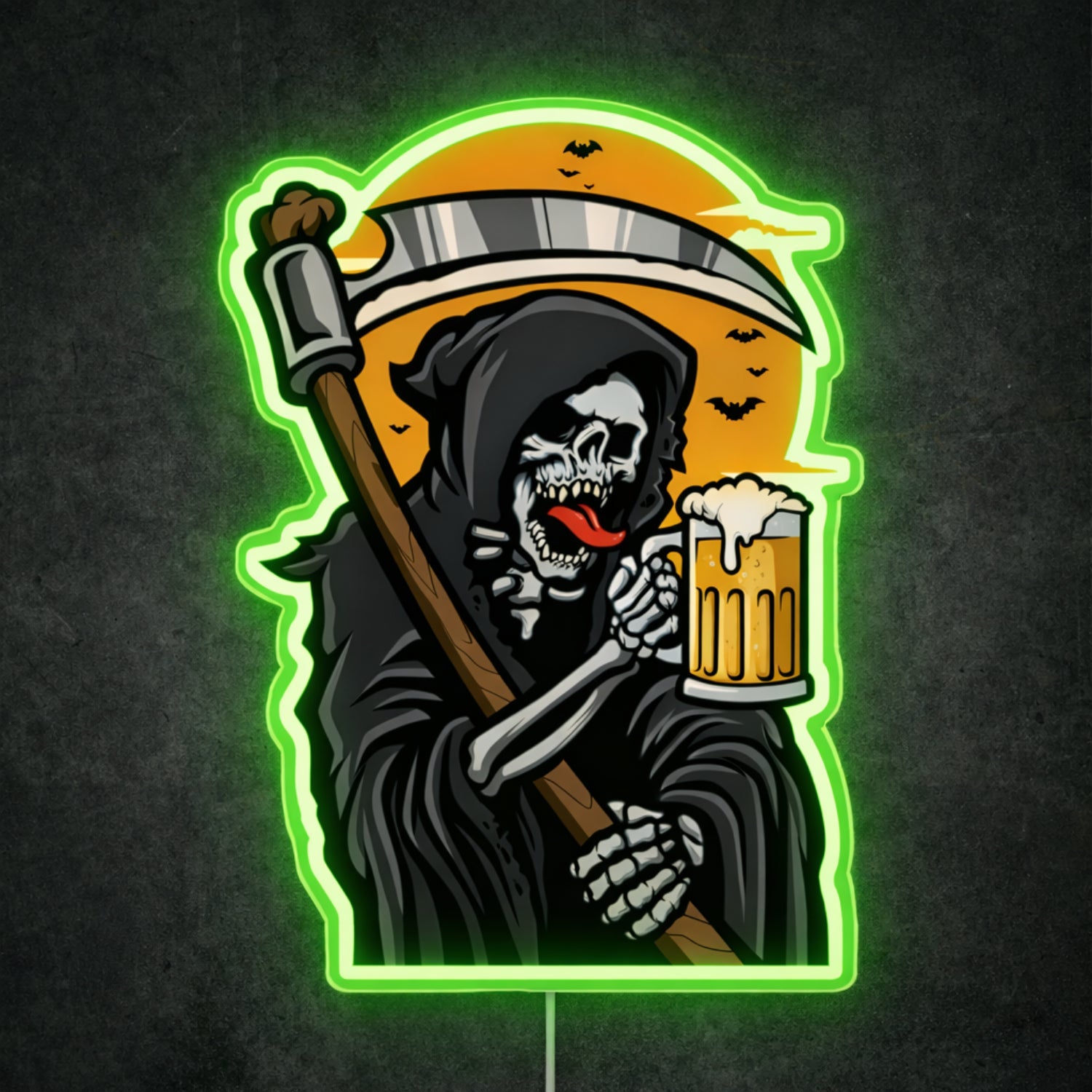 ShineNeon™ Grim Reaper Beer Neon Sign Gothic Halloween Man Cave Decor ...