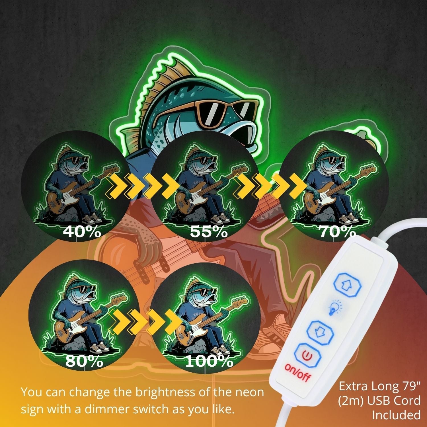 ShineNeon™ Guitar Fish Jam neon sign USB Power - Shineneon