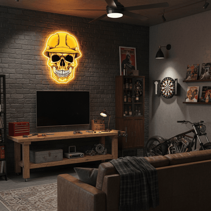 ShineNeon™ Hard Hat Skull LED Neon Sign - Construction Wall Decor for Garage Mancave & Workshop - Shineneon