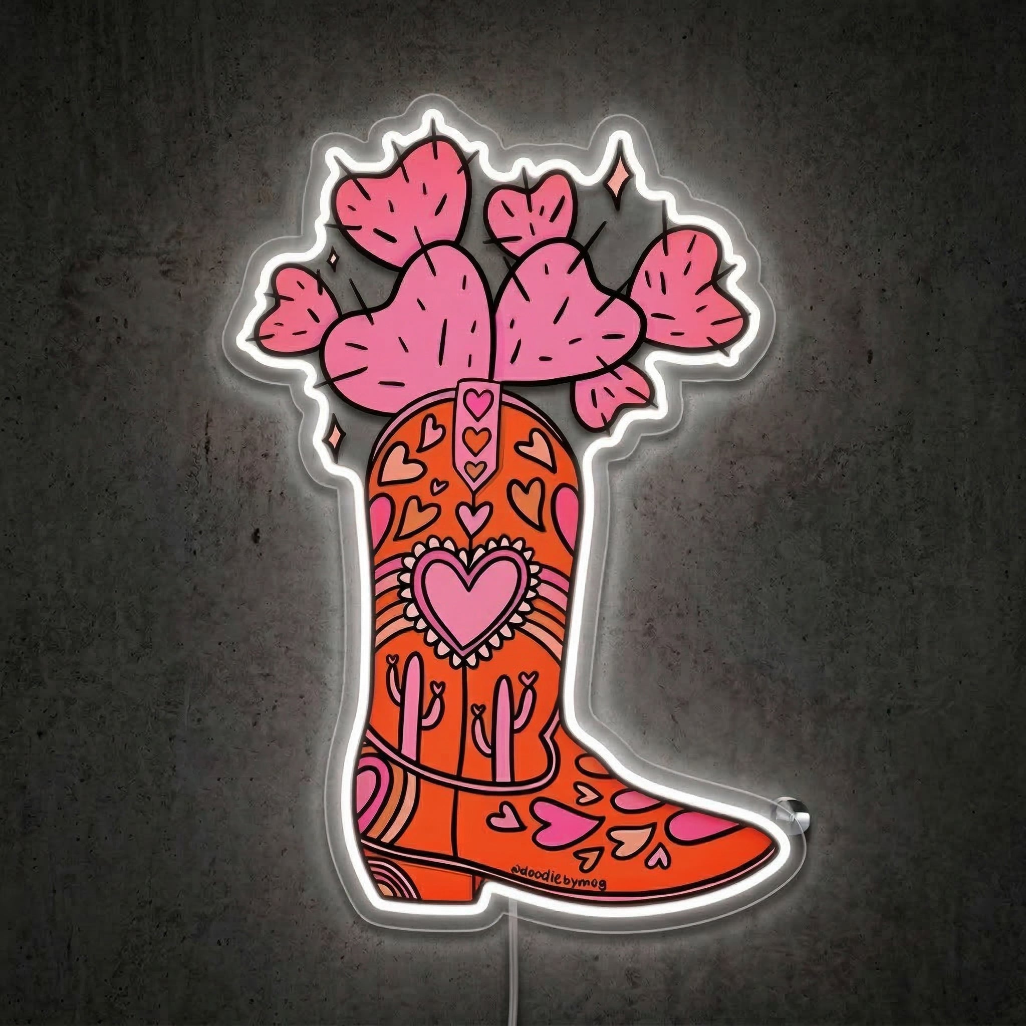 ShineNeon™ Heart Cactus Cowboy Boot Neon Sign Boho Western Wall Decor USB Powered Art - Shineneon