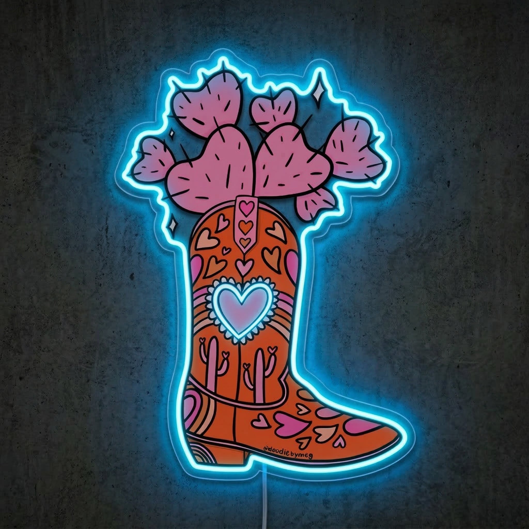 ShineNeon™ Heart Cactus Cowboy Boot Neon Sign Boho Western Wall Decor USB Powered Art - Shineneon