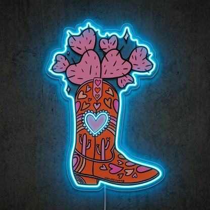 ShineNeon™ Heart Cactus Cowboy Boot Neon Sign Boho Western Wall Decor USB Powered Art - Shineneon