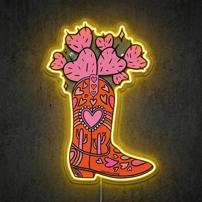 ShineNeon™ Heart Cactus Cowboy Boot Neon Sign Boho Western Wall Decor USB Powered Art - Shineneon