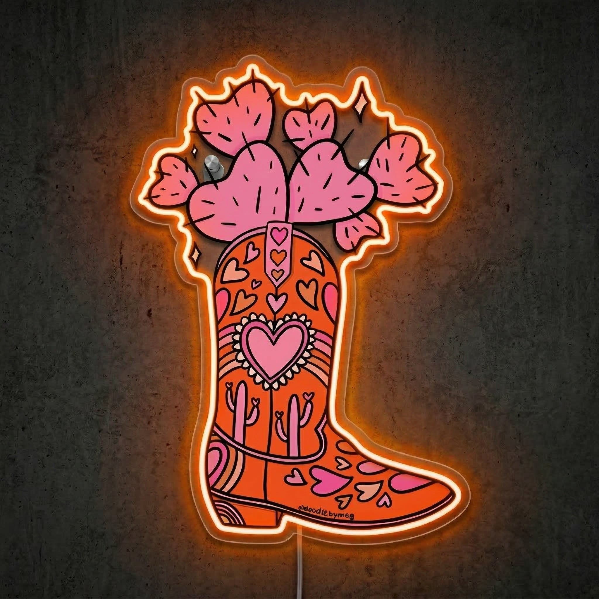 ShineNeon™ Heart Cactus Cowboy Boot Neon Sign Boho Western Wall Decor USB Powered Art - Shineneon