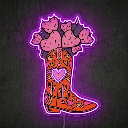 ShineNeon™ Heart Cactus Cowboy Boot Neon Sign Boho Western Wall Decor USB Powered Art - Shineneon