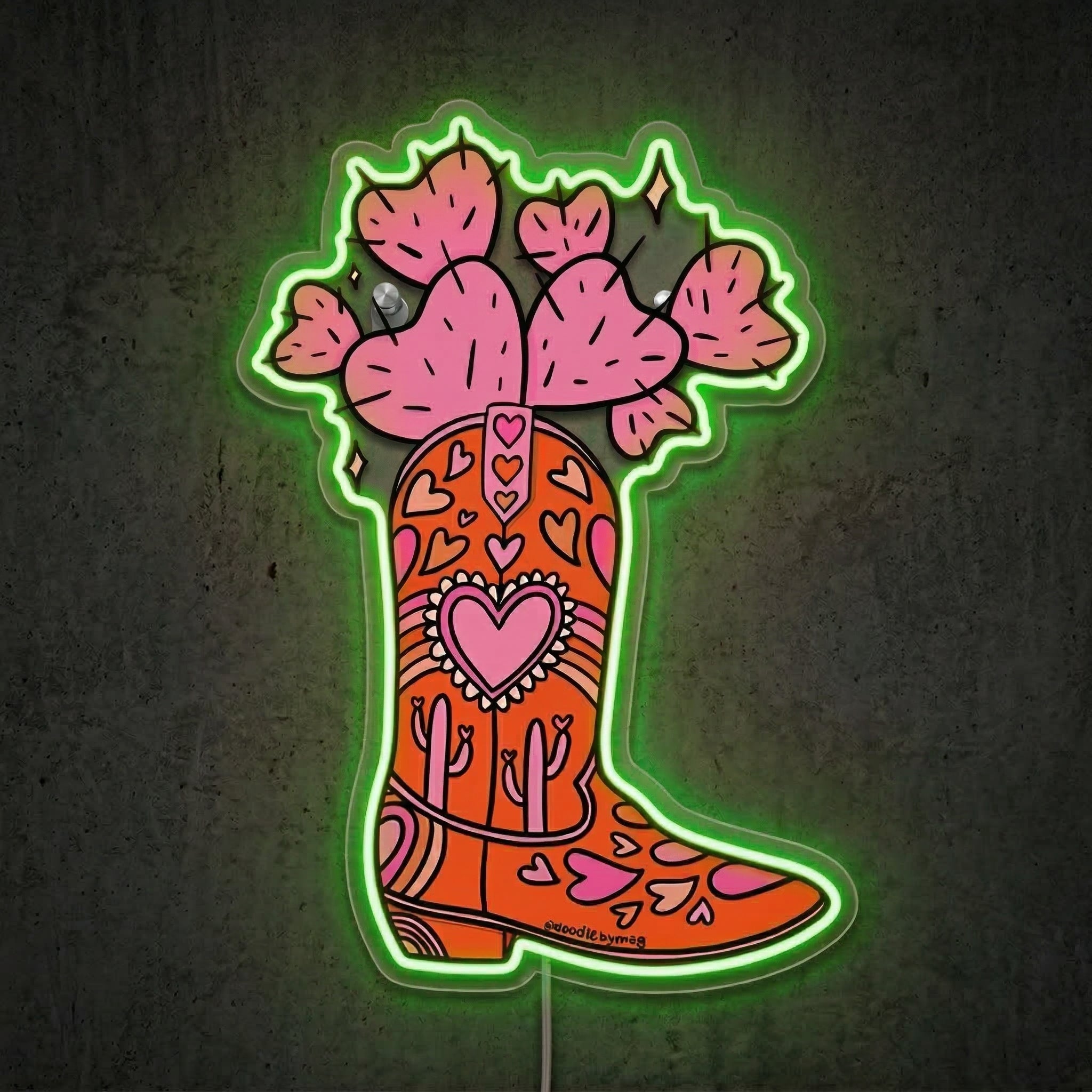 ShineNeon™ Heart Cactus Cowboy Boot Neon Sign Boho Western Wall Decor USB Powered Art - Shineneon