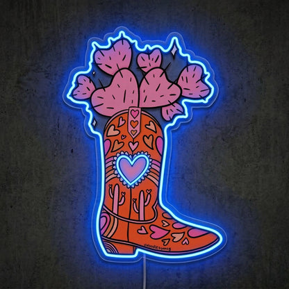 ShineNeon™ Heart Cactus Cowboy Boot Neon Sign Boho Western Wall Decor USB Powered Art - Shineneon