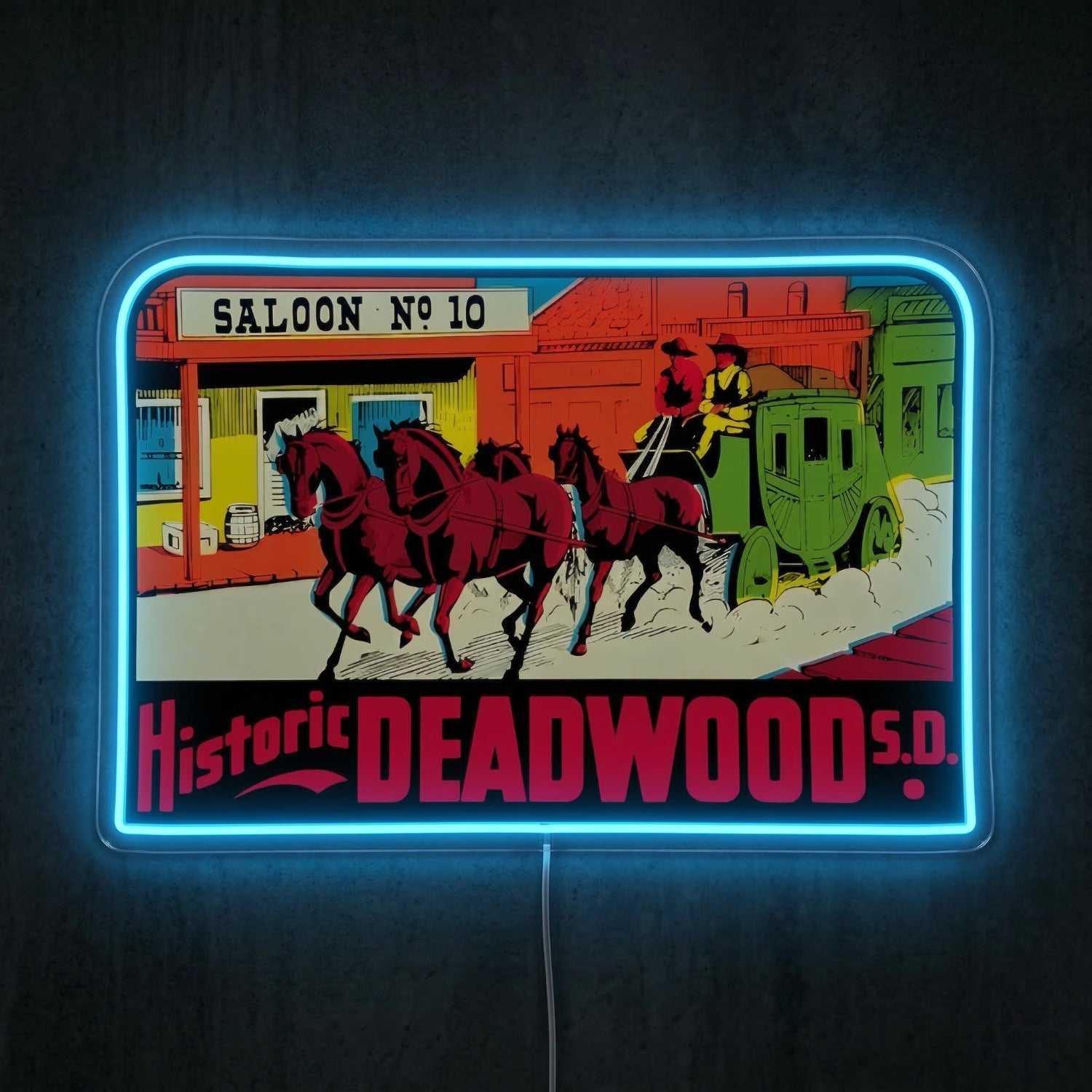 ShineNeon™ Historic Deadwood SD Neon Sign Wild West Saloon No 10 Wall Decor USB Power - Shineneon