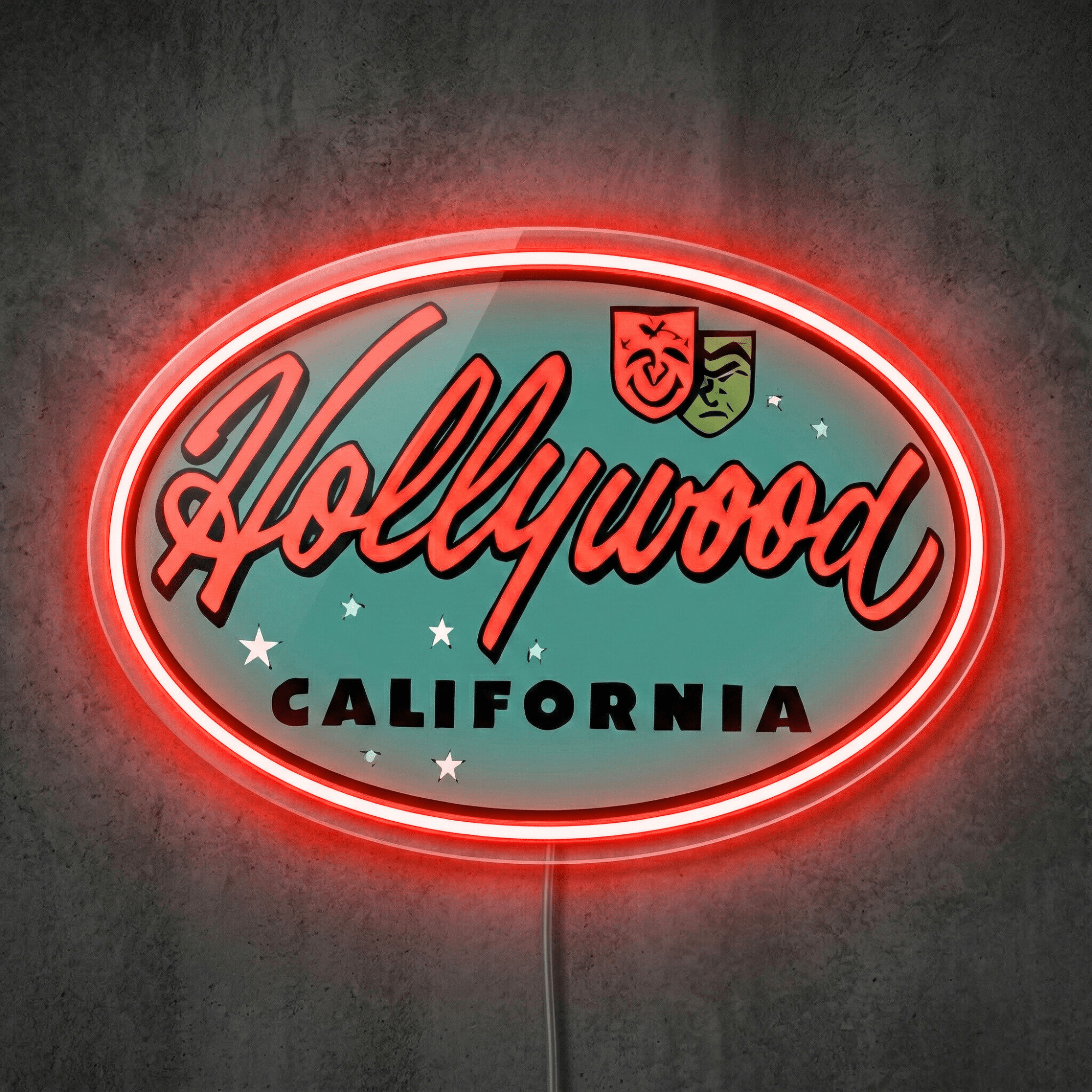 ShineNeon™ Hollywood California LED Neon Sign - Vintage Movie Room Wall Decor USB Powered - Shineneon