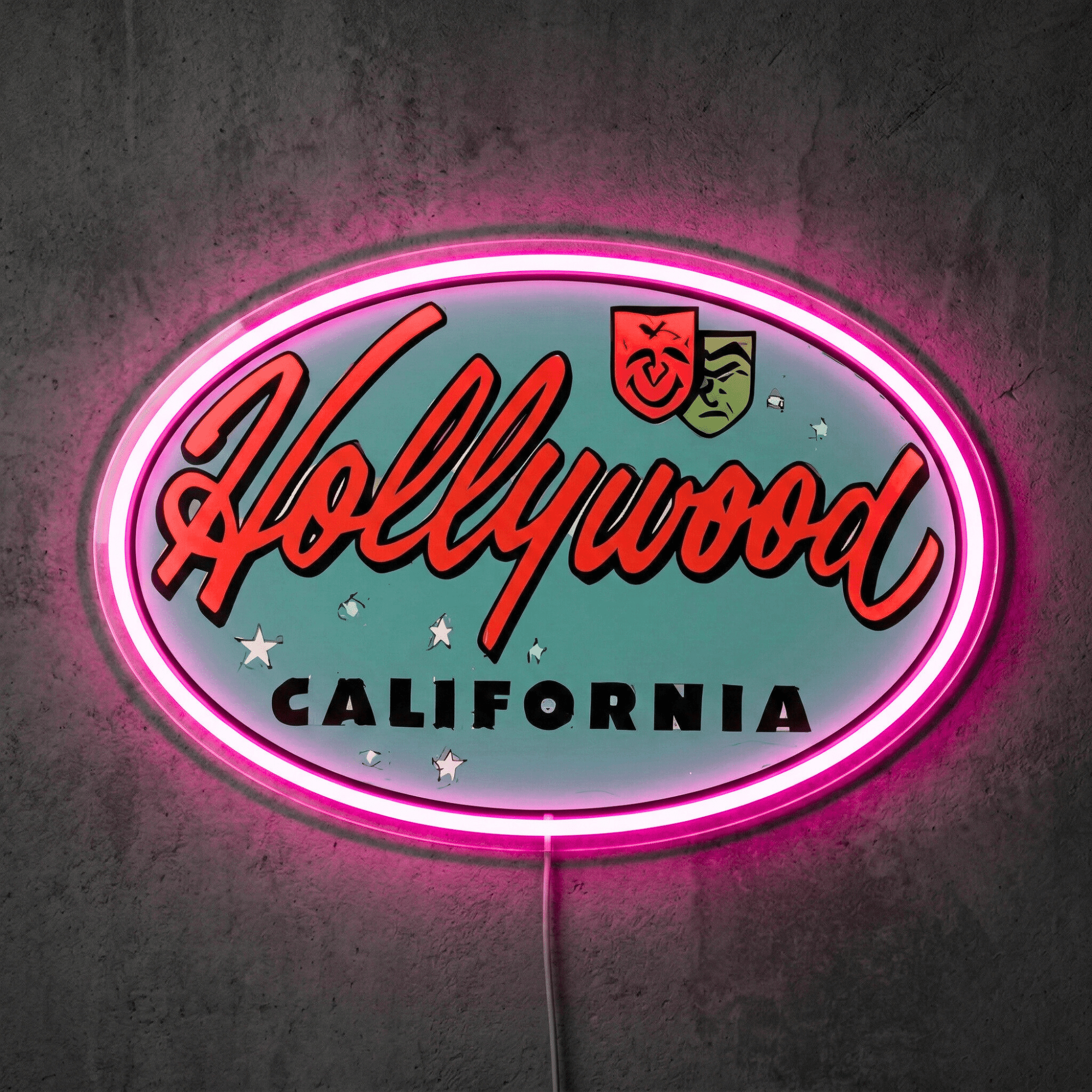 ShineNeon™ Hollywood California LED Neon Sign - Vintage Movie Room Wall Decor USB Powered - Shineneon