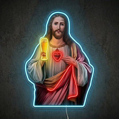 ShineNeon™ Holy Jesus Holding Beer Glass Neon Sign USB Power - Shineneon
