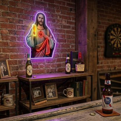 ShineNeon™ Holy Jesus Holding Beer Glass Neon Sign USB Power - Shineneon