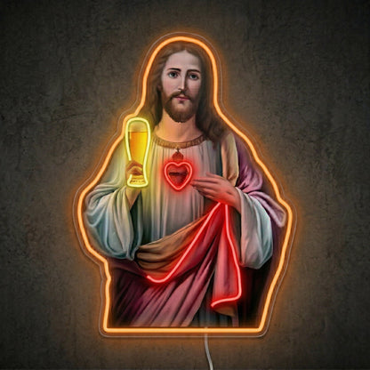 ShineNeon™ Holy Jesus Holding Beer Glass Neon Sign USB Power - Shineneon