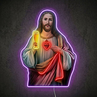 ShineNeon™ Holy Jesus Holding Beer Glass Neon Sign USB Power - Shineneon