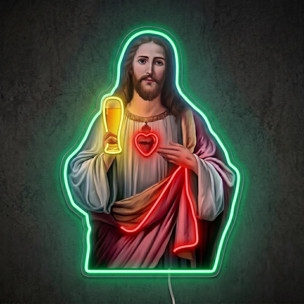 ShineNeon™ Holy Jesus Holding Beer Glass Neon Sign USB Power - Shineneon