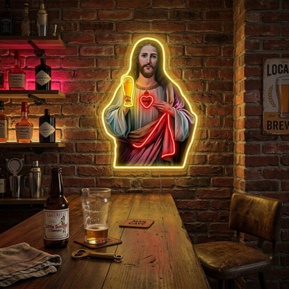 ShineNeon™ Holy Jesus Holding Beer Glass Neon Sign USB Power - Shineneon