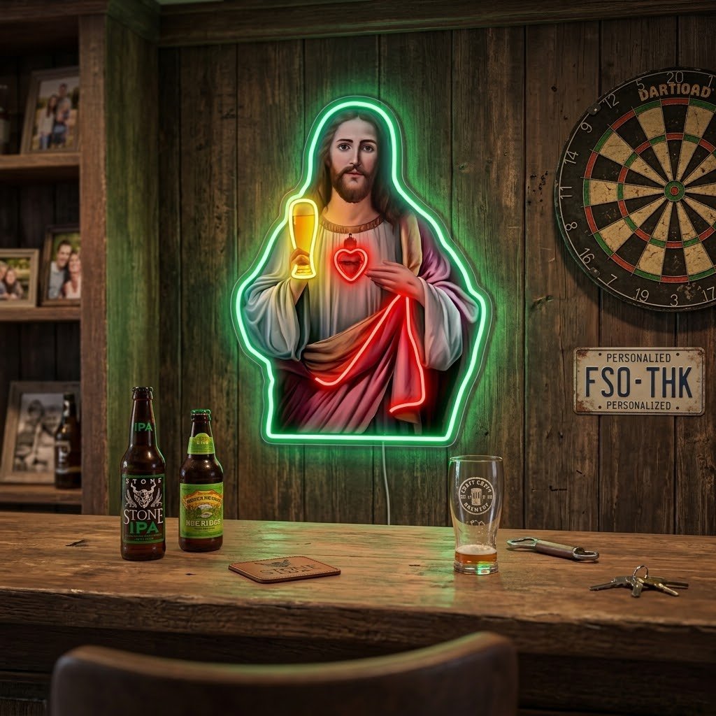 ShineNeon™ Holy Jesus Holding Beer Glass Neon Sign USB Power - Shineneon