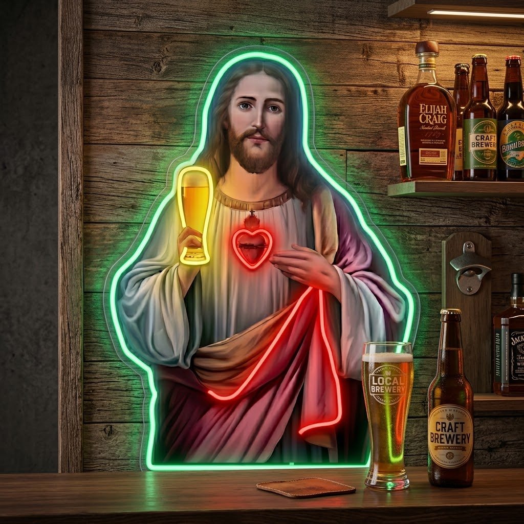 ShineNeon™ Holy Jesus Holding Beer Glass Neon Sign USB Power - Shineneon