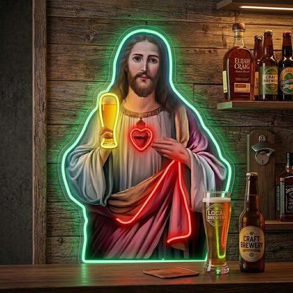 ShineNeon™ Holy Jesus Holding Beer Glass Neon Sign USB Power - Shineneon