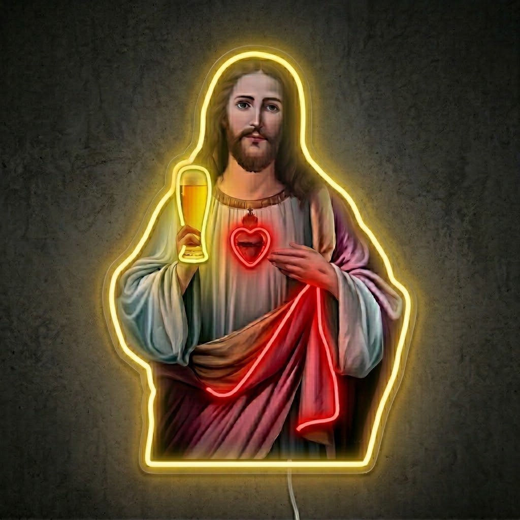 ShineNeon™ Holy Jesus Holding Beer Glass Neon Sign USB Power - Shineneon