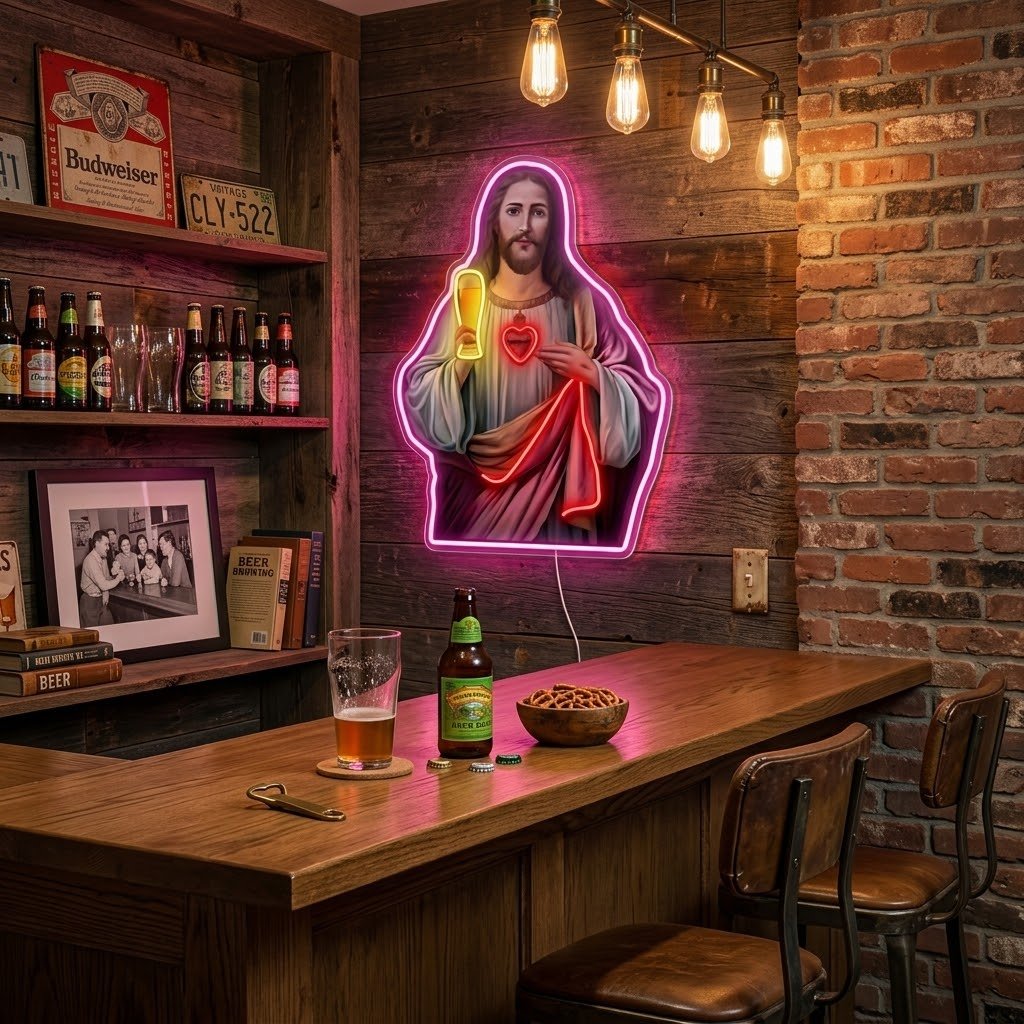 ShineNeon™ Holy Jesus Holding Beer Glass Neon Sign USB Power - Shineneon