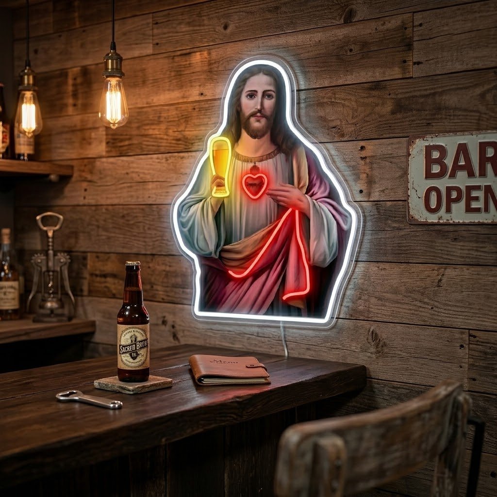 ShineNeon™ Holy Jesus Holding Beer Glass Neon Sign USB Power - Shineneon