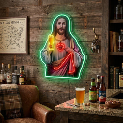 ShineNeon™ Holy Jesus Holding Beer Glass Neon Sign USB Power - Shineneon