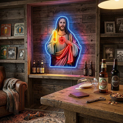 ShineNeon™ Holy Jesus Holding Beer Glass Neon Sign USB Power - Shineneon