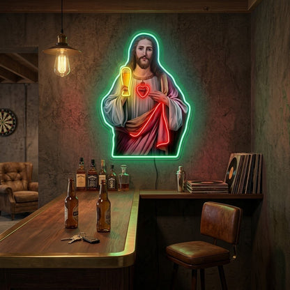 ShineNeon™ Holy Jesus Holding Beer Glass Neon Sign USB Power - Shineneon